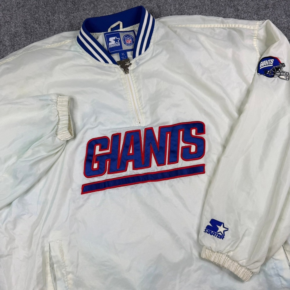 Vintage 90s Starter Windbreaker Mens XL White NY Giants NFL 1/4 Zip Pullover